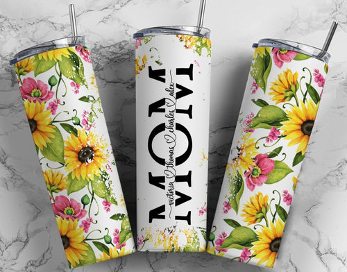 Floral Mom with Kids Names Tumbler