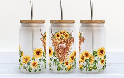 Sunflower And Cow Glass Jar
