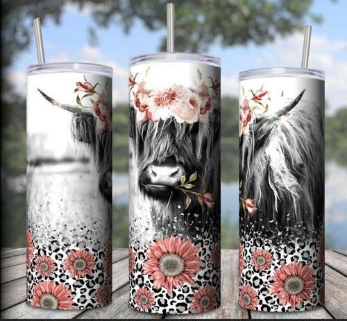 Pink Sunflower Cow Tumbler