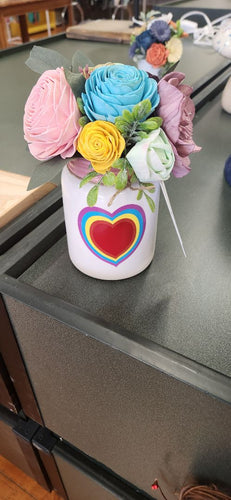 Heart Ranbow Wooden Flowers