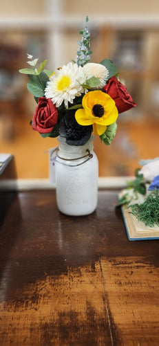 White Jar Wooden Flowers