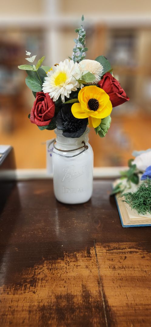 White Jar Wooden Flowers