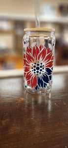 Red White Blue Sunflower Glass Tumbler