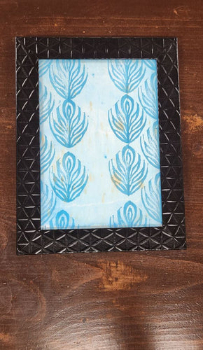 Blue Lino Cut Art Black Frame