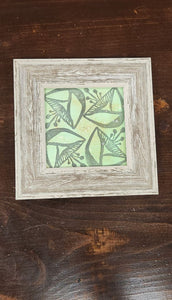 Green Lino Cut Art Rustic Frame