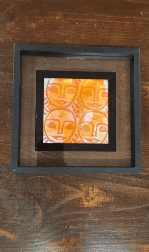 Orange Lino Cut Art Black Frame