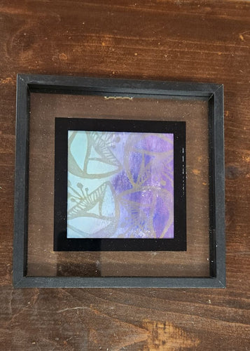 Blue/Yellow Lino Cut Art Black Frame