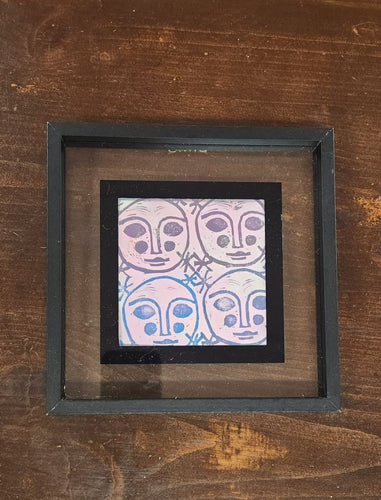 Faces Lino Cut Art Black Frame