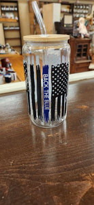Back The Blue Glass Tumbler