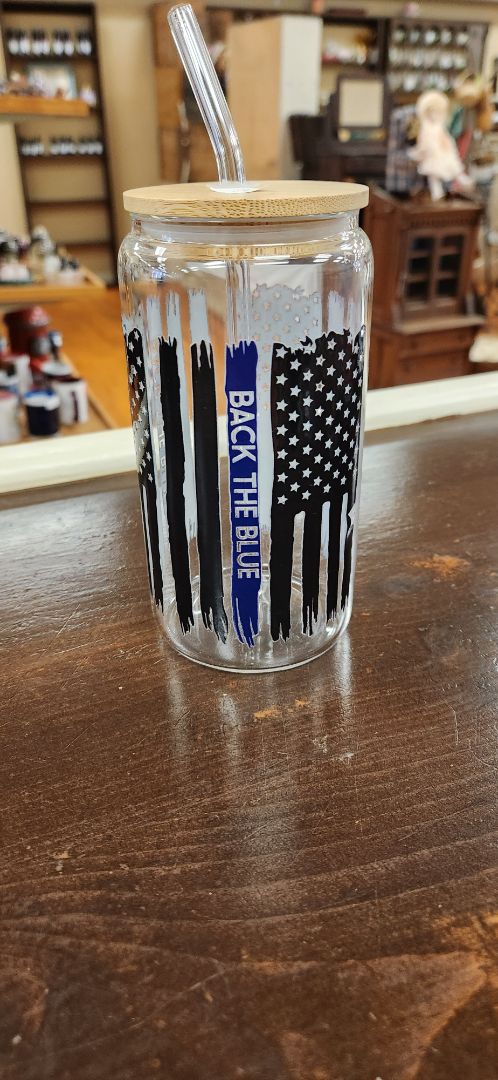 Back The Blue Glass Tumbler