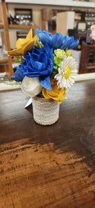 Blue Yellow White With Burlap Flower Arrangement