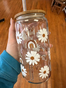 Daisy And Rainbow Glass Jar MM