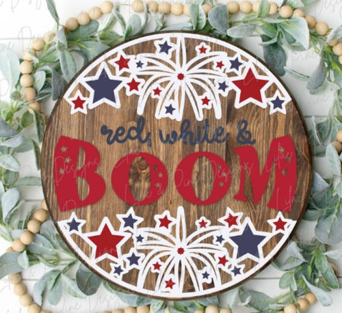 Red White Boom Firework Sign