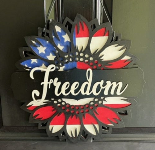 Freedom Flag Sunflower Door Sign