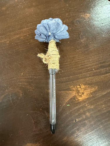 Blue wooden floral pen