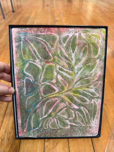 Green/pink linocut art