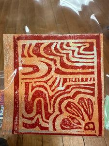 Orange/red linocut art