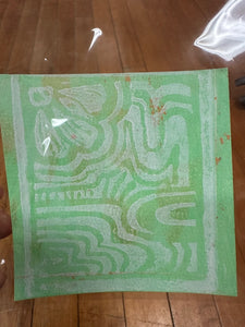 Light green linocut art