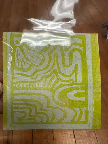 Lime green linocut art