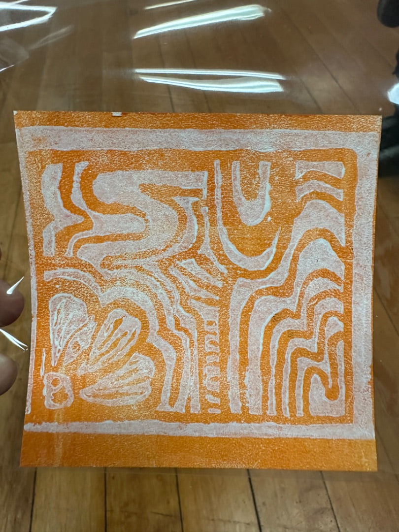 Orange linocut art