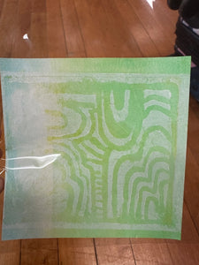 Light green ombré Linocut art