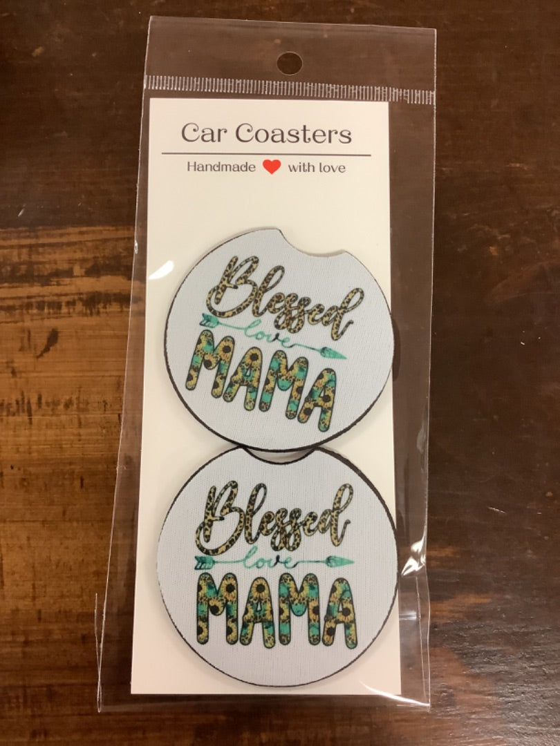 Blessed mama car coasters