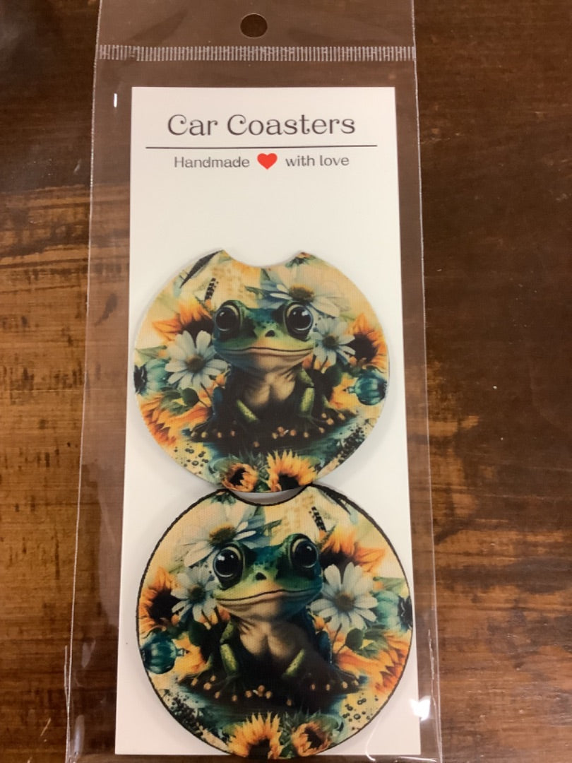 Dark flower frog car coasters