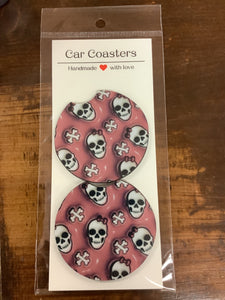 Pink skull car coasters