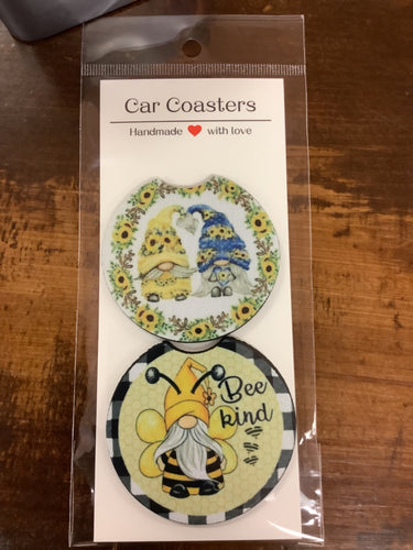 Flower gnome car coasters