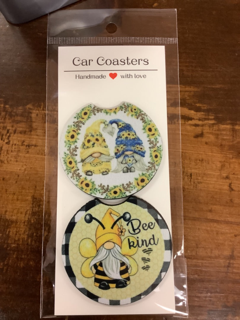 Flower gnome car coasters