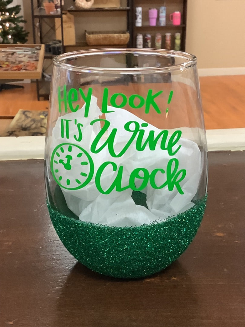 Green wine o’clock glass