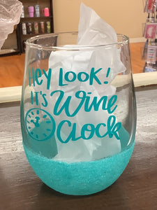 Light blue wine o’clock glass