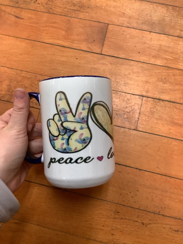 Peace love stitch coffee mug