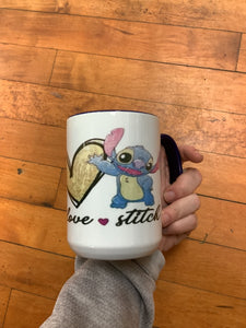 Peace love stitch coffee mug