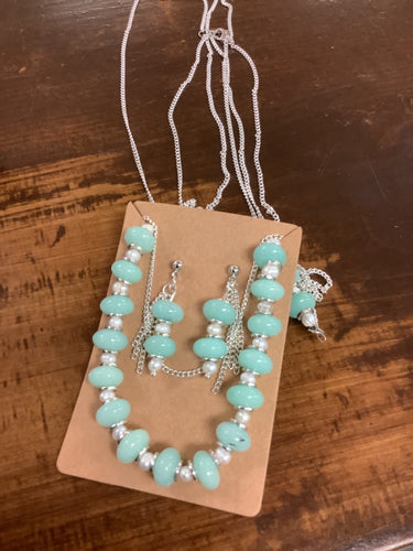 Baby blue earring/necklace combo