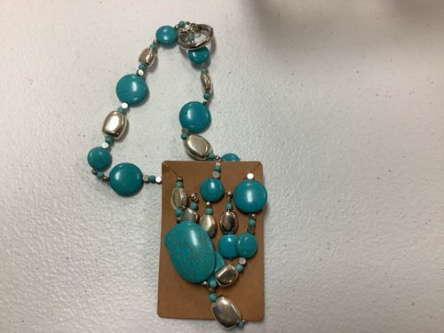 Large Blue marble earring/necklace combo