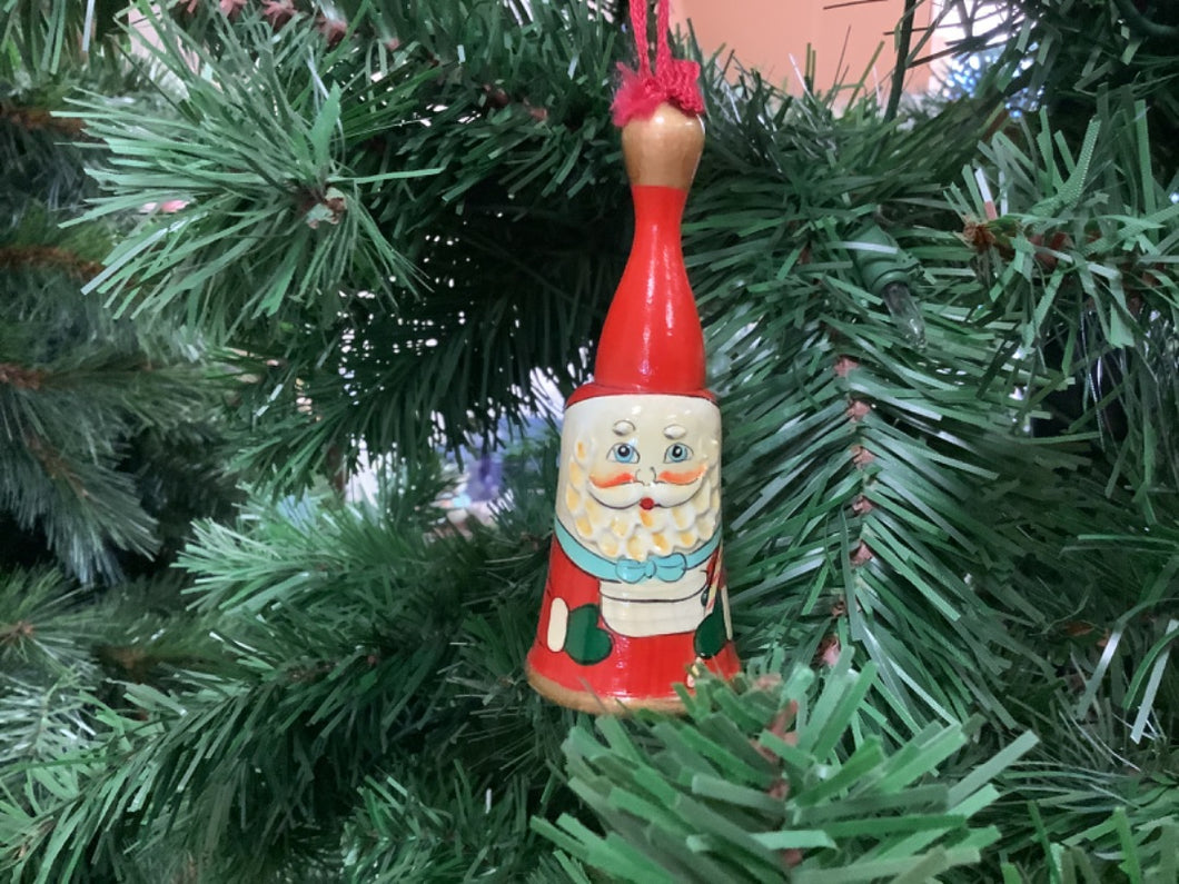 Wooden Santa Bell Ornament