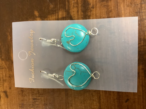 Blue marble heart earrings