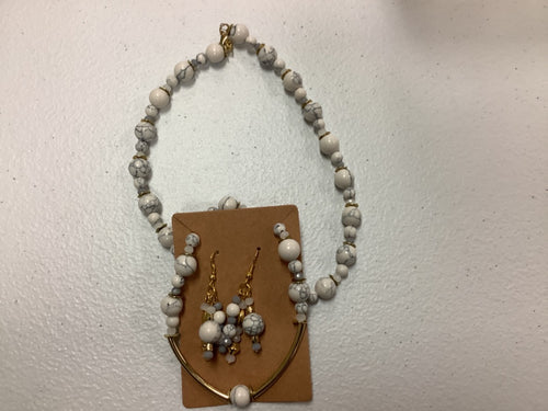 Grey and marble earring/necklace combo