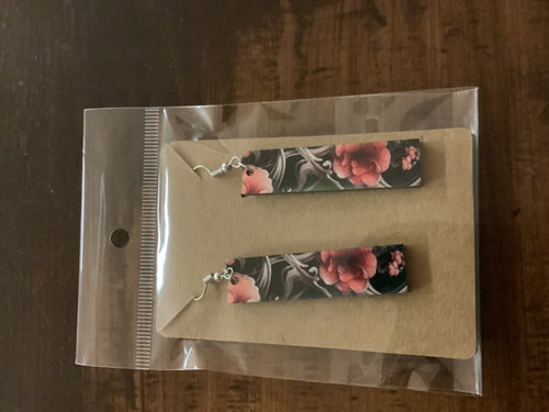 Rectangle red floral earrings