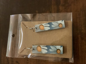 Rectangle blue daisy earrings