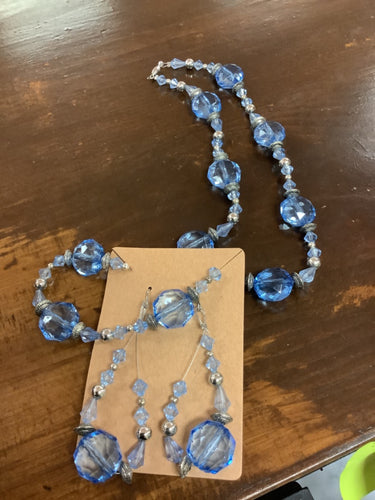 Blue beads necklace/earrings combo