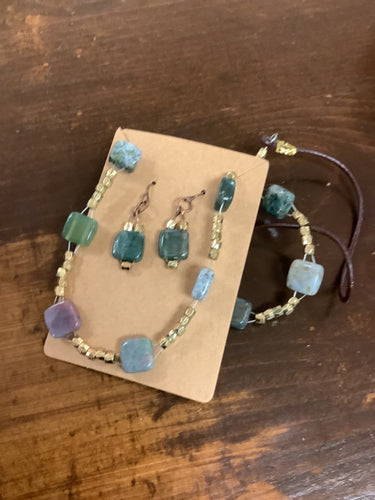 Green square necklace/earring combo