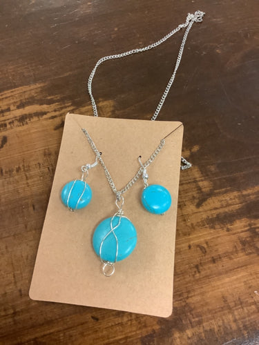 Blue marble necklace/earring combo