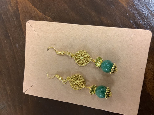 Green marble silver earrings