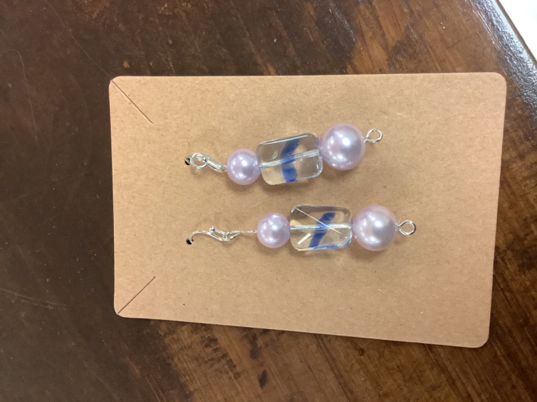 Blue line pink earrings