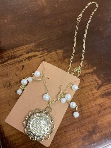 Large sparkle flower necklace/earring combo