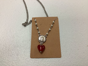 Pink heart lady necklace