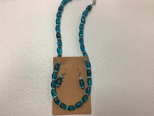 Light blue lined earring/necklace combo
