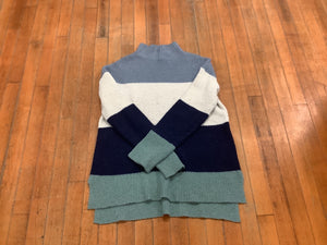 M Blue Striped Mock Turtle Neck Sweater